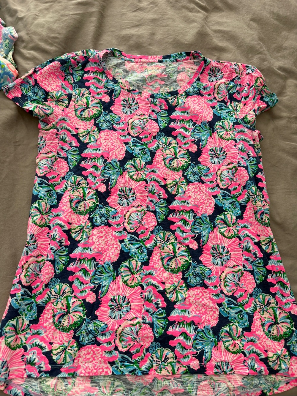Lilly Pulitzer Navy Floral Short-Sleeve Tee with Pink & Green Print